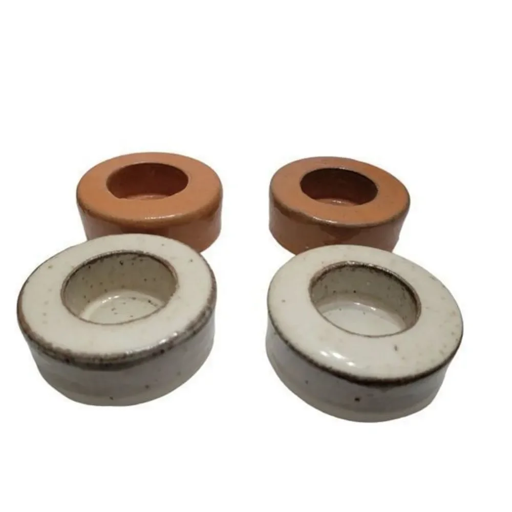 Tealight Stone Candle Holders Set of 4 Orange and Beige Ivory 3 in diameter